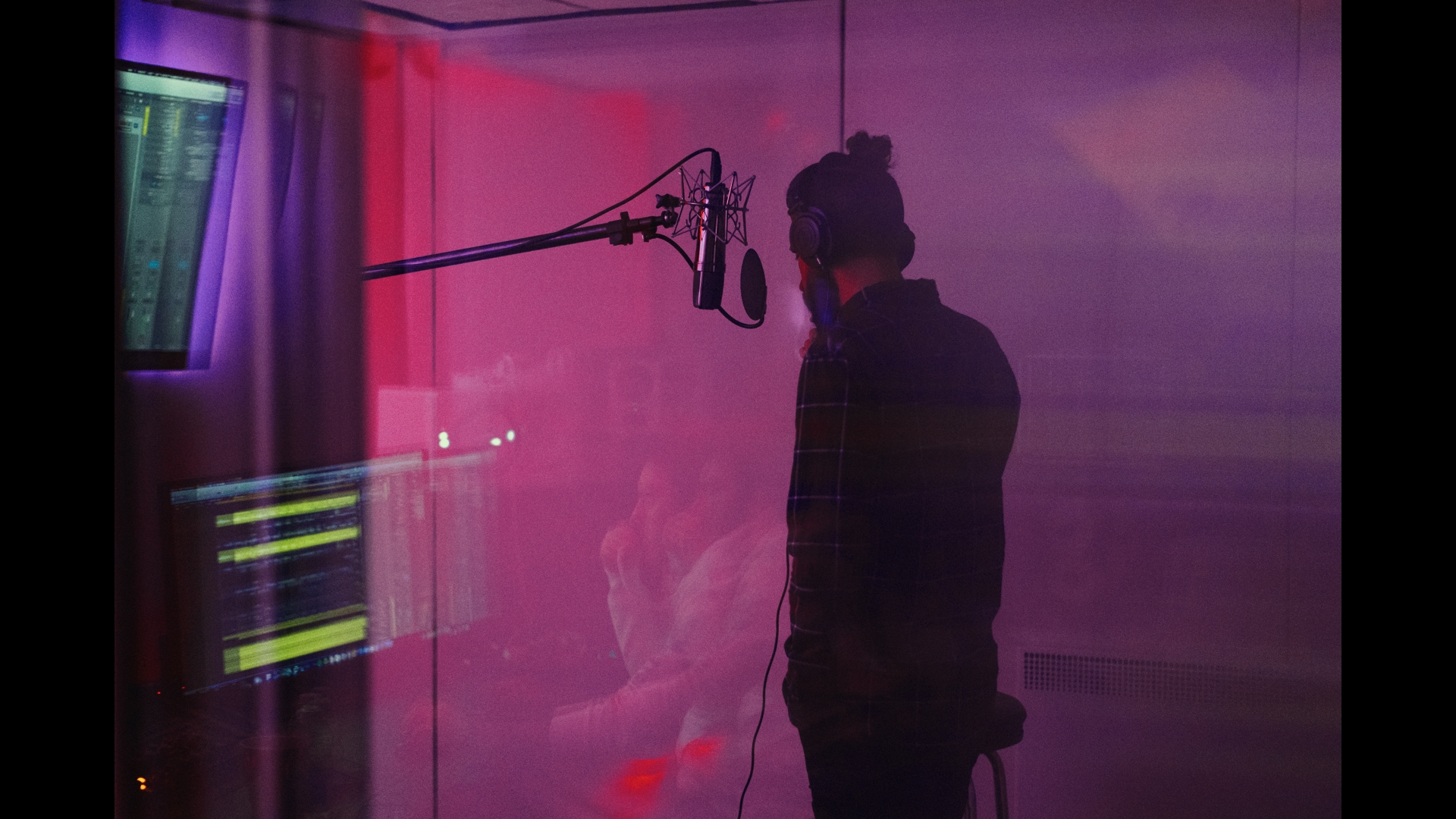 Recording session in booth